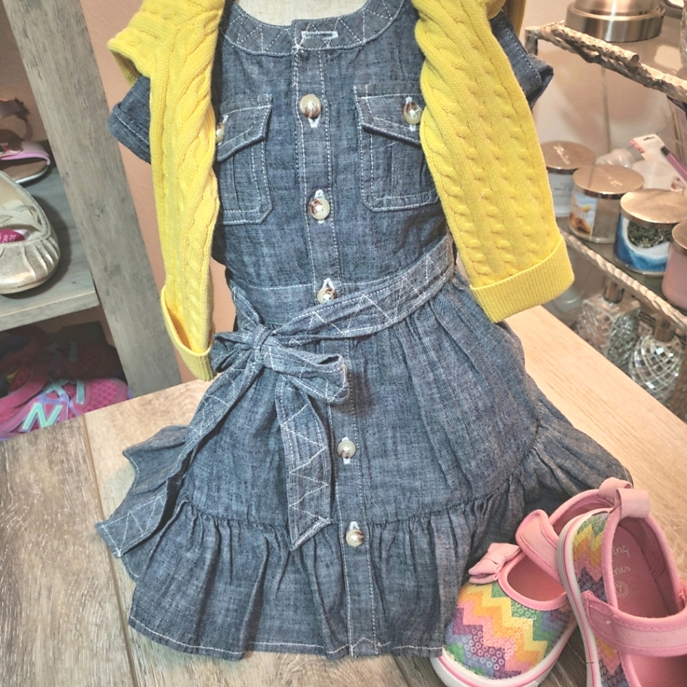 Ralph Lauren baby girls denim dress with stitching, pocket detail sz 12 mo.